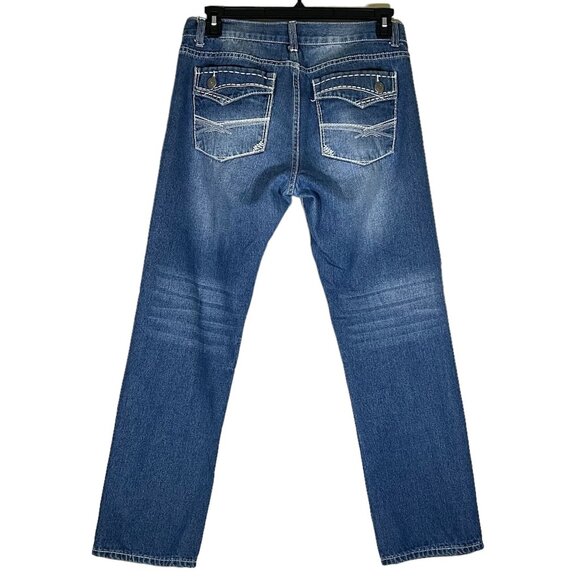 Indigo People Straight Leg Denim - Men's Size 33 X 32 Distressed Blue Jeans - Picture 3 of 10